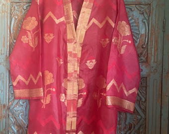 Dazzling Silk Crimson and Gold Kimono jacket