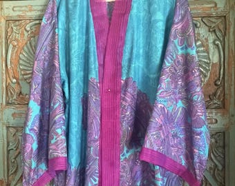 Luscious Turquoise Silk  Linen Jacket