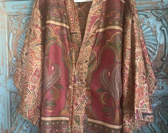 Vintage Silk Kimono Jacket in Traditional Patterns and Autumnal Colors