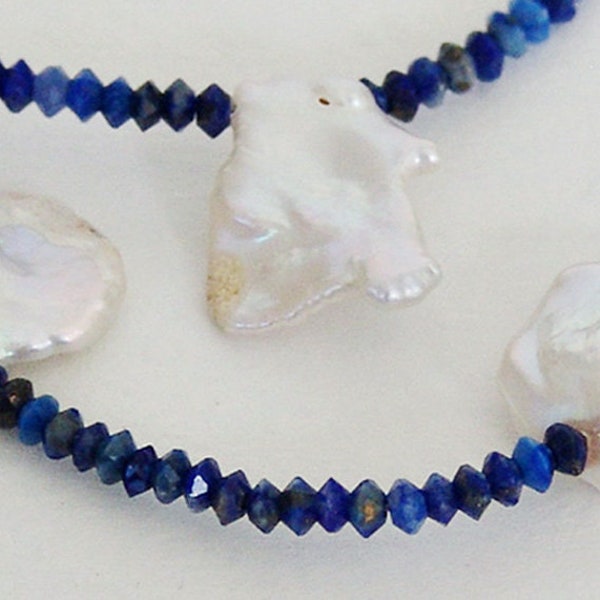 An Exquisite Keishi Pearl Necklace Strung With Lapis Lazuli