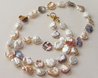 Straordinaria collana di perle Keishi Cornflake multi sfumato