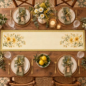 Yellow Lily Floral Table Runner, Vintage Botanical Table Decor, French Cottage Dining Runner, Elegant Farmhouse Table Runner, Spring Decor
