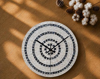 Perlmutt-Mosaik-Uhr, handgefertigte Muschel-Wanddekoration, lautlose nicht-tickende Goldzeiger