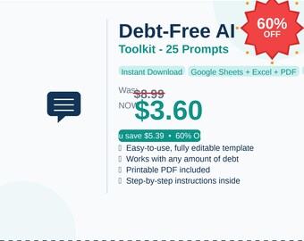 The Debt-Free AI Toolkit | 25 ChatGPT Prompts for Budgeting Debt Payoff & Savings | Instant Download