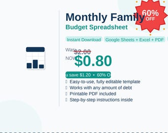 Monthly Family Budget Spreadsheet | Excel Budget Template | Bill Tracker | Income & Expense Planner | Instant Download