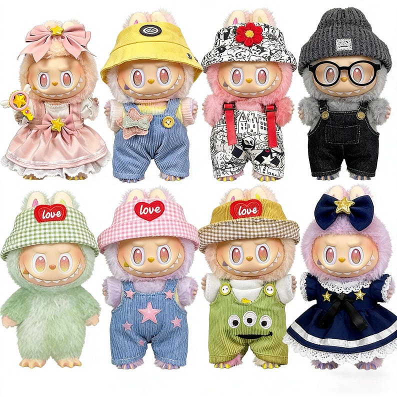 Handmade Outfit Set für 17 cm Labubu Puppe - Personalisiertes Geschenk für Freund Kinder - Strickmuster Bild 2