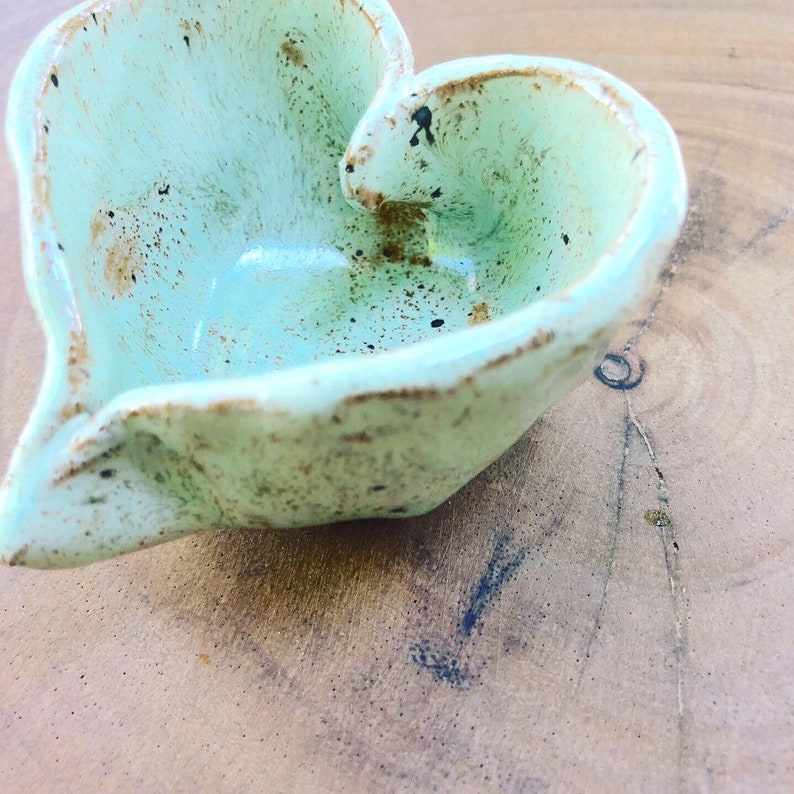 ceramic Heart shaped pottery clay ring dish hand raised
