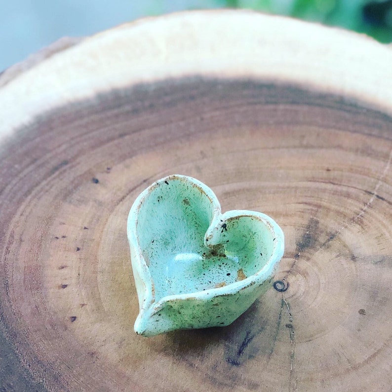 ceramic Heart shaped pottery clay ring dish hand raised