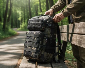 Tactical Camouflage Backpack, Large Capacity Hiking Rucksack, MOLLE Webbing Outdoor Gear