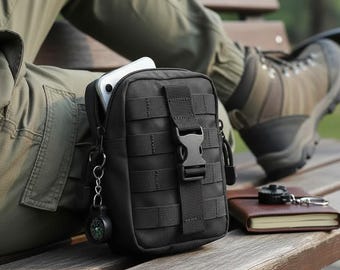Men's Camo Tactical Belt Bag, Waterproof Nylon MOLLE Pouch, Outdoor Waist Pack
