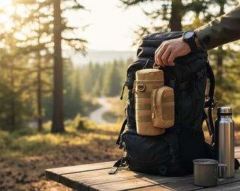 MOLLE Water Bottle Pouch, Tactical Gear Carrier, Insulated Hiking Kettle Holder