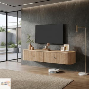 Floating Fluted Drawer Media Console: Modern Wall Mounted Entertainment Center