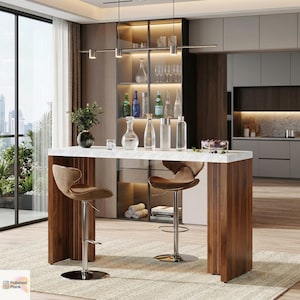 Faux Marble Counter Height Table: Modern Rectangular Dining Bar Console