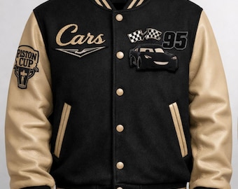 Cars Ka-Chow Varsity Jacket – Lightning McQueen Embroidered Letterman Fleece & Faux Leather Coat