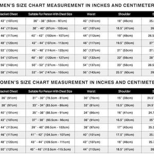Pu&ograve; includere: Una tabella delle taglie di abbigliamento da uomo e da donna, che mostra le misure in pollici e centimetri. La tabella include taglie dalla XSmall alla XXXXLarge, con dettagli su petto, vita, spalle, maniche e lunghezza.