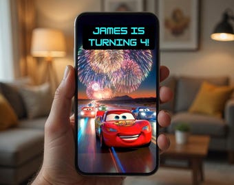 Invitación en vídeo animada personalizada de Rayo McQueen (descarga digital)