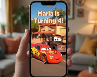 Gepersonaliseerde Lightning McQueen-geanimeerde video-uitnodiging (digitale download)