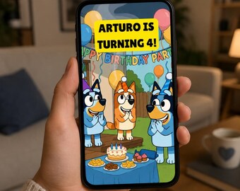 Vidéo d'invitation d'anniversaire Bluey personnalisée, invitation de fête d'enfants animée personnalisée (téléchargement numérique)