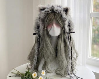 Diadema de orejas de gato peluda y adorable - Pinzas para el cabello de elfo del bosque gris hechas a mano / Regalo hecho a mano / Accesorio para el cabello personalizado para cosplay