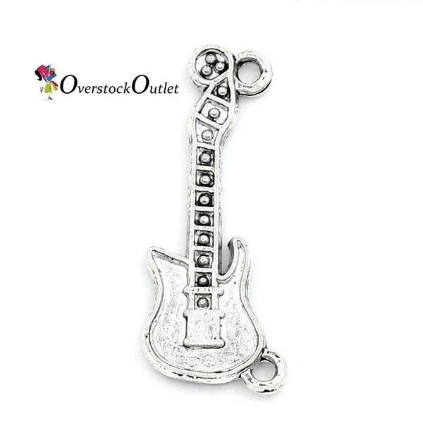 Guitar Connector Charms - 10 Charms - BM206 Antiqued Silver