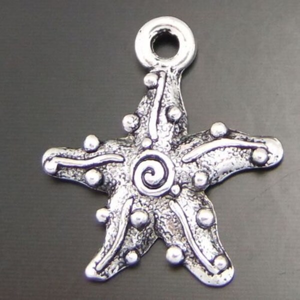 4 Starfish Charms - BL308 Antiqued Silver Tone 