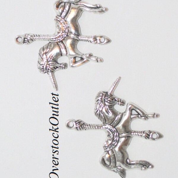 2 Unicorn Carousel Horse Connector Pendant - AG602 Tibetan Silver