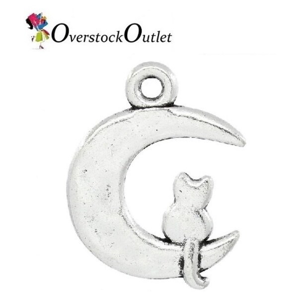 Kitty on the Moon Charm - 4 Charms AJ204