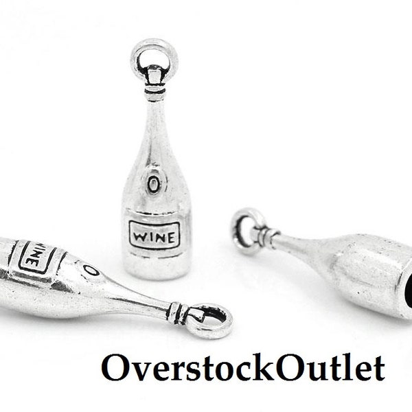 3D Wine Bottle Charm Pendant - 2 Charms - BG205