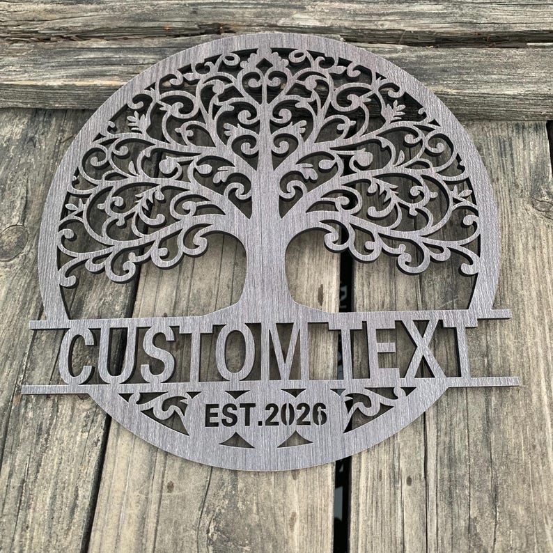 Custom Dark Grey Engraved Family Tree of Life Wooden Sign, Custom Est ...