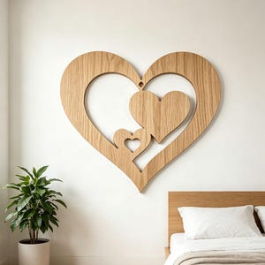 Interlocking Family Hearts Wooden Wall Art, Three Generations Heart Wall Decor, Family Love Wood Sign for Bedroom Living Room