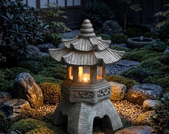 Japanese Lamp Garden Decor Resin Light, Zen Japanese Themed Garden Lantern, Waterproof Decorative Light Fantasy Lamp