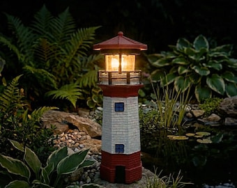 Solar Light House Lamp Garden Decorative Resin Statue, Resin Decor Light, Waterproof Outdoor LED Lights