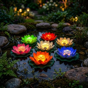 Lámpara de flores de lirio decorativa para jardín, luces LED con flores flotantes, luces de fantasía para estanques y jardines, alimentadas por pilas.