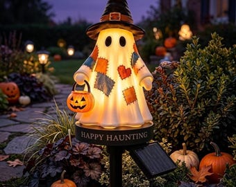 Verlichte spooklamp voor Halloween, tuinverlichting op zonne-energie, Halloween harslamp, waterdichte LED-buitenverlichting