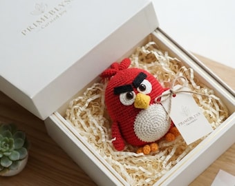 Haakpatroon voor een rode amigurumi vogel, handleiding voor een chagrijnige, woeste vogel (PDF-download)