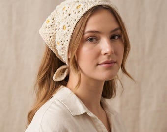 Haakpatroon voor een bandana met madeliefjes | Boho bloemenhoofddoek (PDF-download)