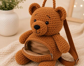Handleiding voor het zelf maken van een amigurumi teddybeerrugzak (PDF-tutorial) - een tasje voor kinderen - een digitaal cadeau.