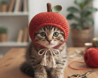 Haakpatroon voor een kattenmuts in de vorm van een appel | Amigurumi huisdierkostuum (PDF-download)