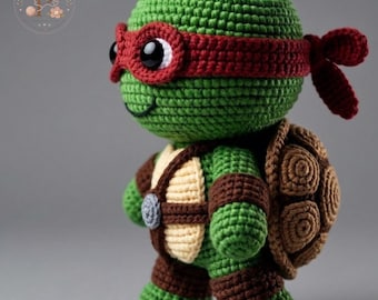 Chibi Ninja Amigurumi PDF-Download, Einfache Anleitung für eine grüne Superhelden-Schildkröte