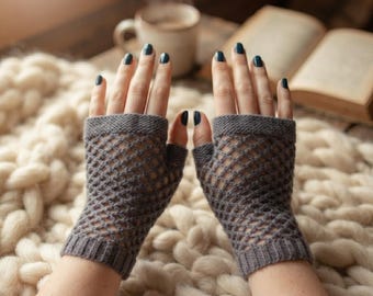 Breipatroon voor vingerloze handschoenen, kanten ruitjeswantjes (PDF), patroon voor polswarmers van netstof, eenvoudig breipatroon (digitale download)