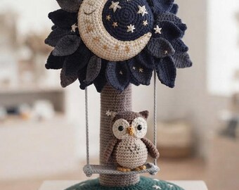 Haakpatroon voor een uilenschommel | Amigurumi kinderkamerdecoratie met nachtelijke hemel (PDF)