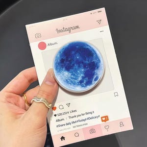 Full Moon Phone Grip: Blue & Pink Moon Magsafe Pop Socket, Celestial Acrylic Griptok