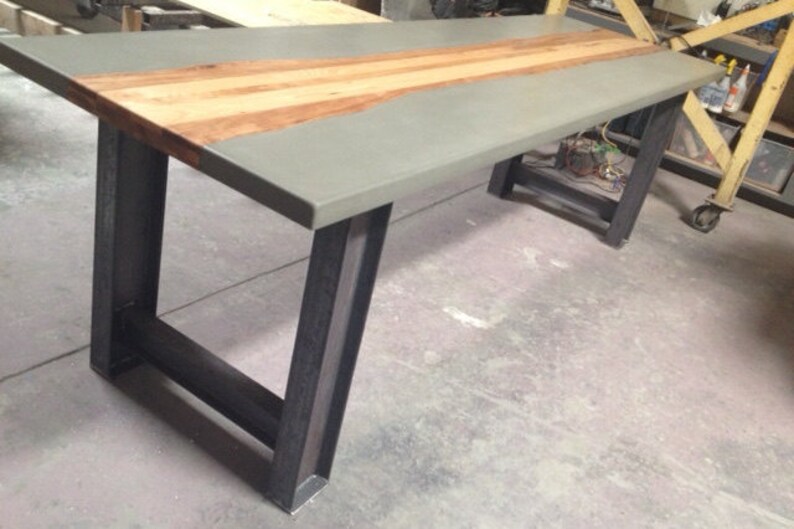 Concrete Table With Wood Inlay Etsy