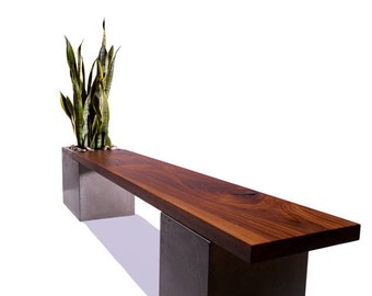 Concrete Planter Bench with walnut