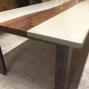 Custom Concrete and Wood and Metal Table Customizable table for dining and entertaining Unique dining table bespoke kitchen table metal base