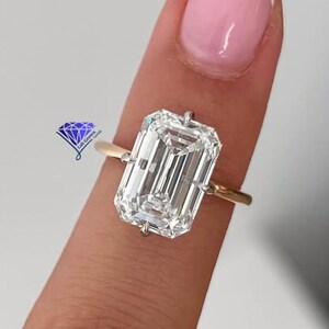 Compass Prong 3Ct Emerald Cut Lab Grown Diamond Solitaire Engagement Ring 14KSolid Gold Emerald Diamond Wedding Ring IGI Real Emerald Ring