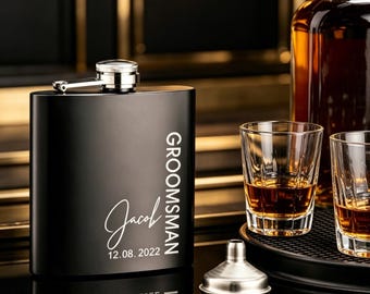 Handmade Personalized Stainless Steel Flask Set, Custom Engraved Groomsman Gift, Father's Day Present