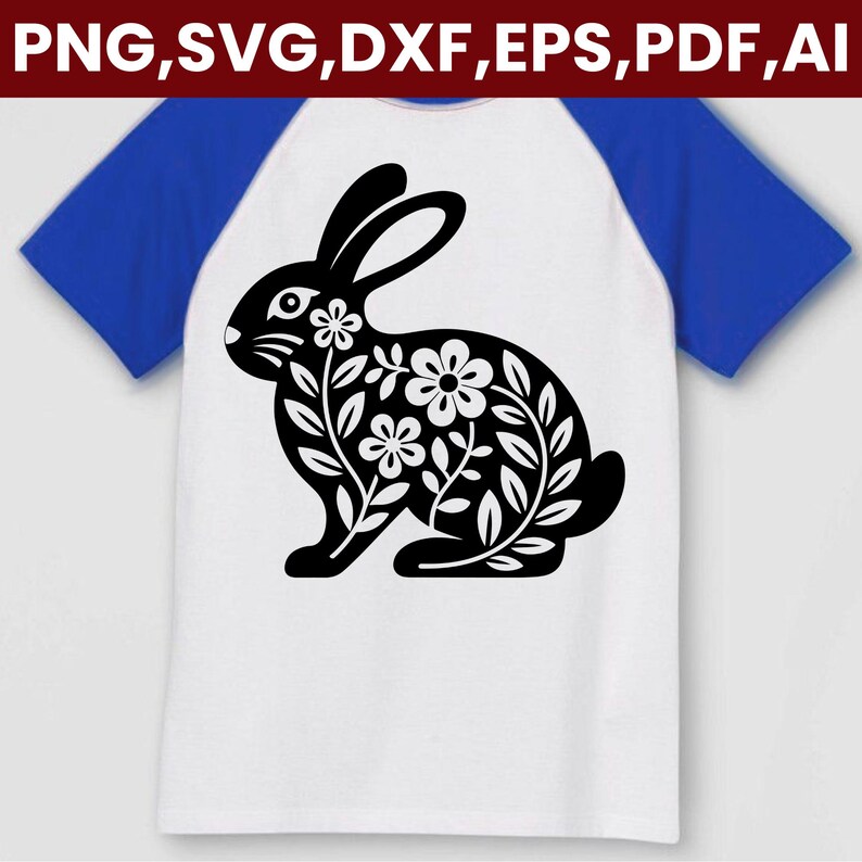 Floral Bunny SVG, Folk Art Rabbit Cut File, Botanical Easter Clipart ...