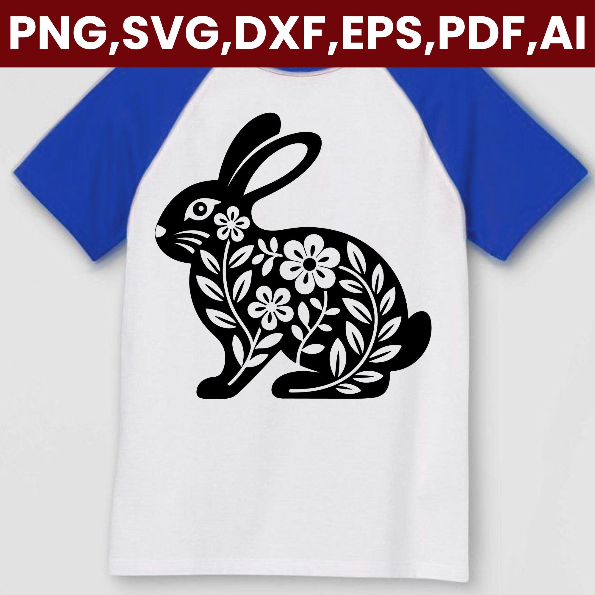 Floral Bunny SVG, Folk Art Rabbit Cut File, Botanical Easter Clipart ...