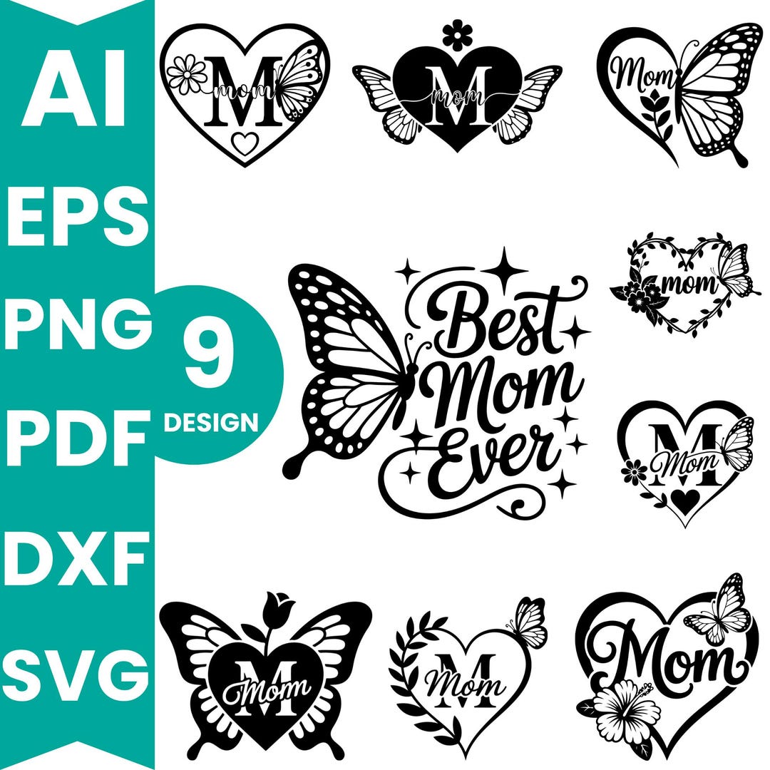 Mom Butterfly Heart SVG Bundle, Floral Mama Cut File (digital Download ...